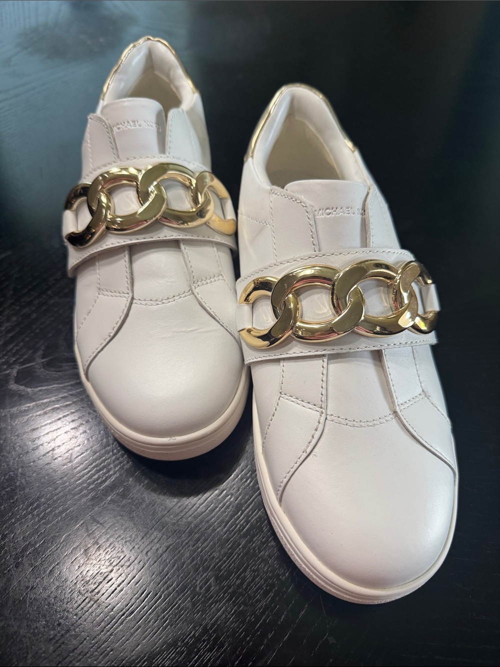 Michael Kors White Sneakers with Gold Heel Accent - Picture 12 of 13